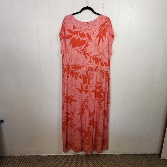 Lands End Women's Size 2X Maxi Dress New Pink Tropical Stretchy Jersey Soft Knit - Picture 4 of 8